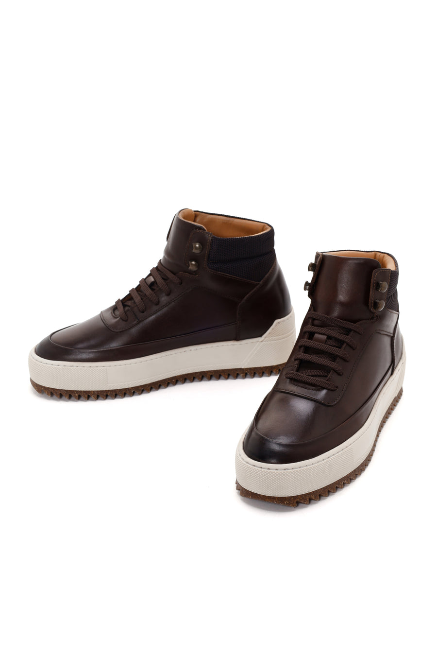 Men's Brown Thick-Sole Leather Sports Boots