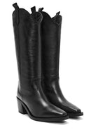 Woman Black Chunky Heels Leather Cowboy Boots | Derimod