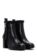 Women's Black Thick Heeled Zippered Leather Boots | Derimod