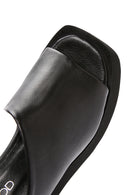 Women's Black Wedge Heeled Leather Sandals | Derimod