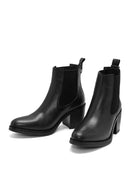 Women's Black Thick Heeled Leather Cowboy Boots | Derimod