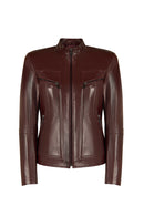 Pam Woman Burgundy Short Leather Jacket | Derimod