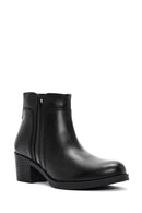 Women's Black Zippered Thick Heeled Leather Boots | Derimod