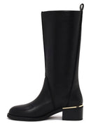 Woman Black Short Thick-Heeled Leather Boots | Derimod
