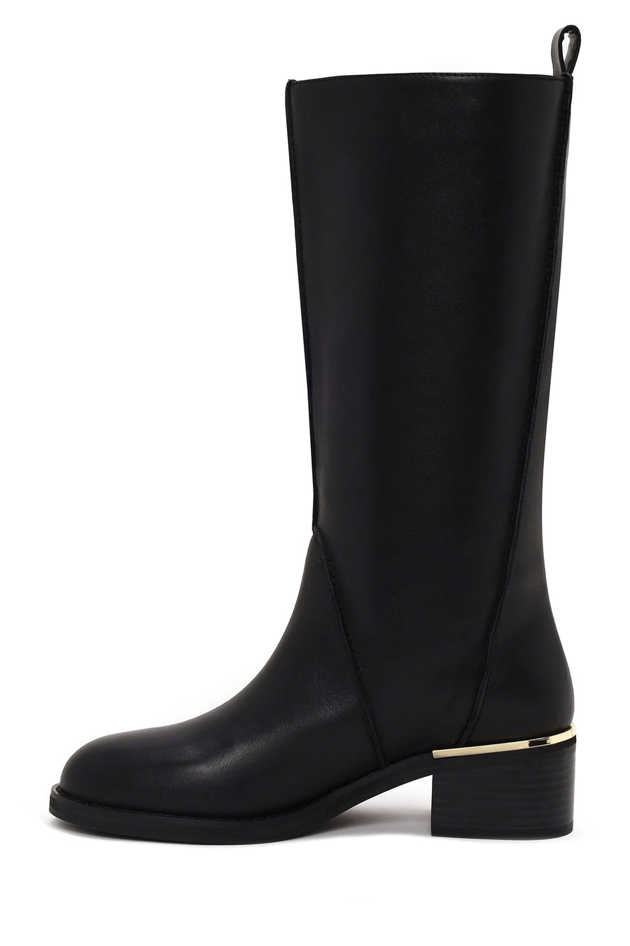 Woman Black Short Thick-Heeled Leather Boots
