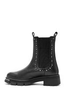 Women's Black Stone Detailed Leather Chelsea Boots | Derimod