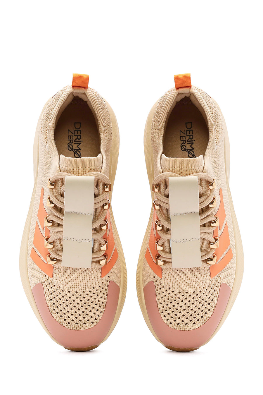 Derimod Zero Women's Beige Thick-Soled Lace-Up Fabric Sneakers