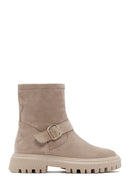 Women's Beige Suede Leather Buckle Boots | Derimod