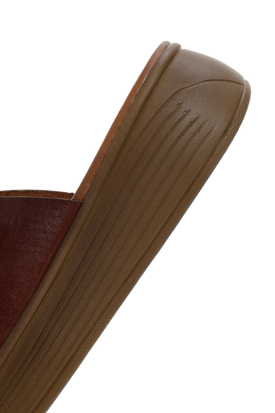 Women's Brown Thick Sole Buckle Leather Slippers
