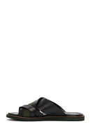 Men's Black Leather Slippers | Derimod