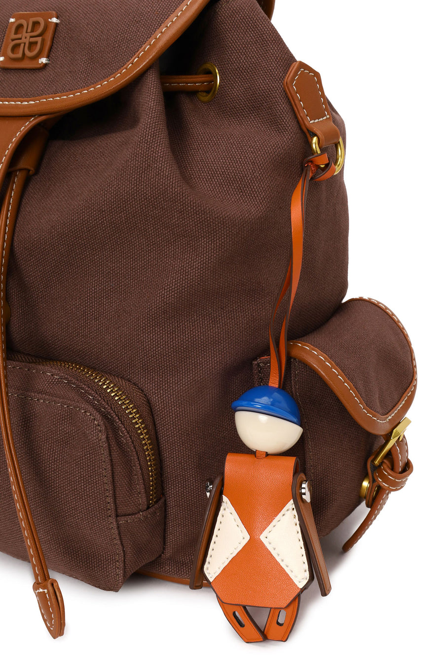 Woman Brown Fabric Backpack