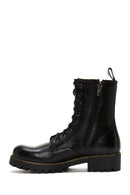 Women's Black Leather Zippered Boots | Derimod