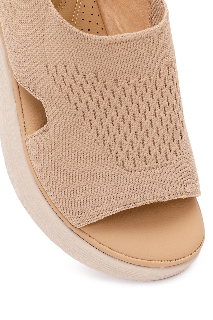 Women's Beige Strapped Thick-Soled Fabric Comfort Sandals