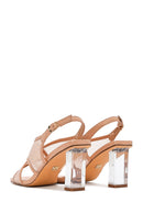 Kadın Bej Bilekten Tokalı Kalın Topuklu Kumaş Sandalet | Derimod