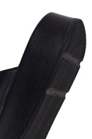 Woman Black Double-Buckle Thick-Soled Leather Comfort Slippers | Derimod