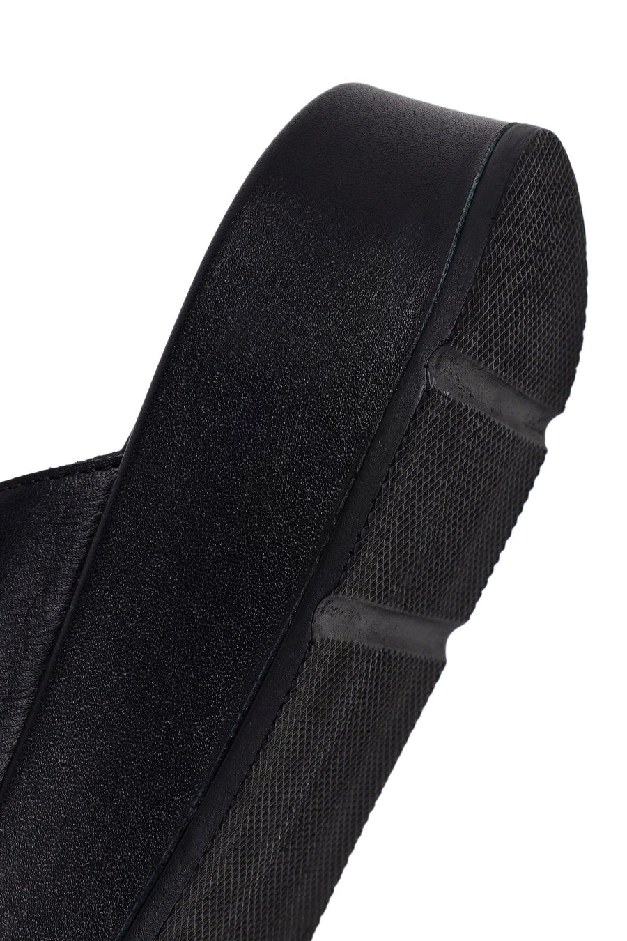 Woman Black Double-Buckle Thick-Soled Leather Comfort Slippers