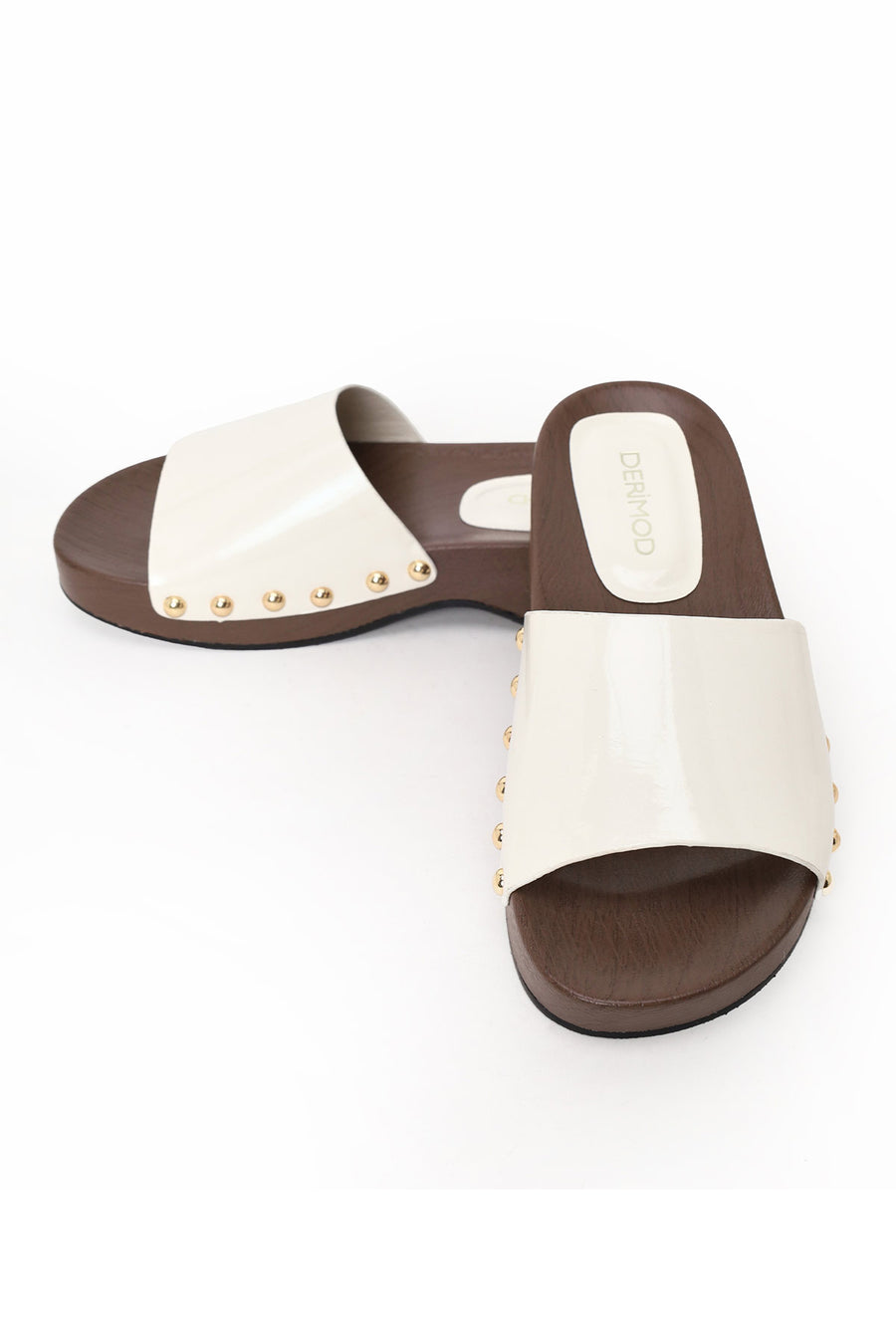 Woman Cream Thick-Soled Patent Leather Slipper