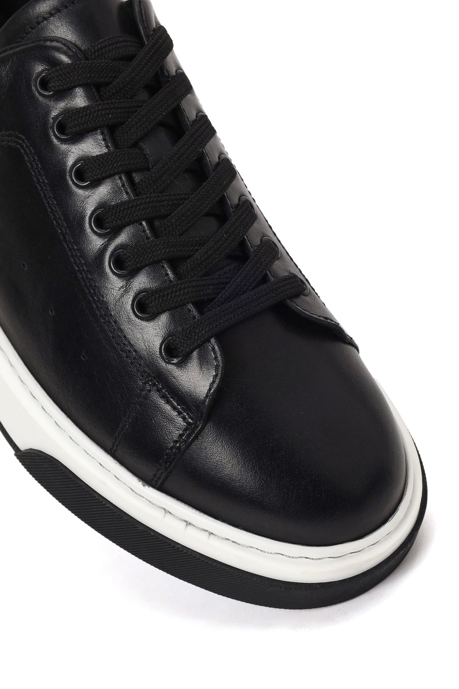 Male Black Lace-Up Thick-Soled Leather Sneaker