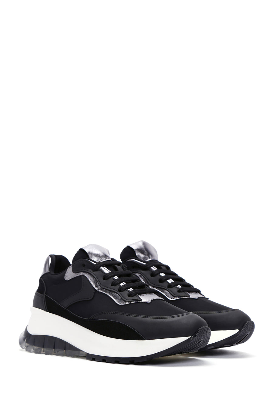 Kadın Siyah Bağcıklı Kalın Tabanlı Spor Sneaker