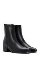 Women's Black Zipper Detailed Low Heel Leather Boots | Derimod