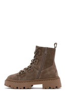 Women's Tan Suede Leather Boots with Zipper | Derimod