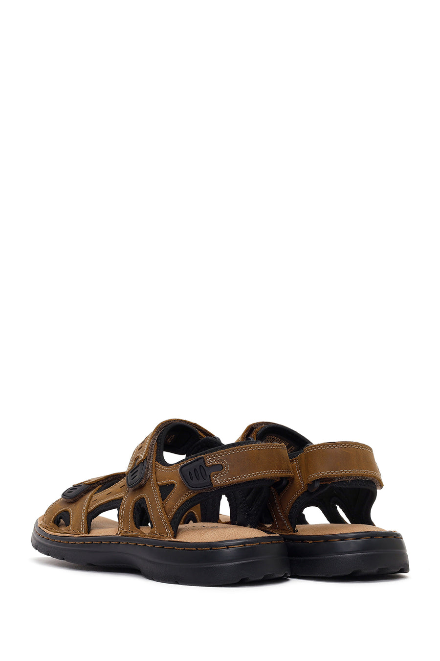 Men's Brown Double Strap Leather Sandals