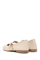 Women's Beige Buckled Leather Ballerinas | Derimod