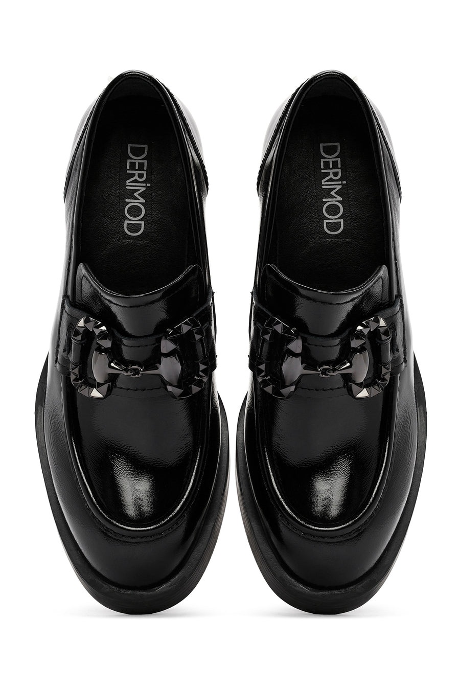 Woman Black High Thick-Heeled Patent Leather Leather Masculine Loafer