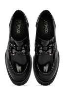 Women's Black High Thick Heel Patent Leather Masculine Loafer | Derimod