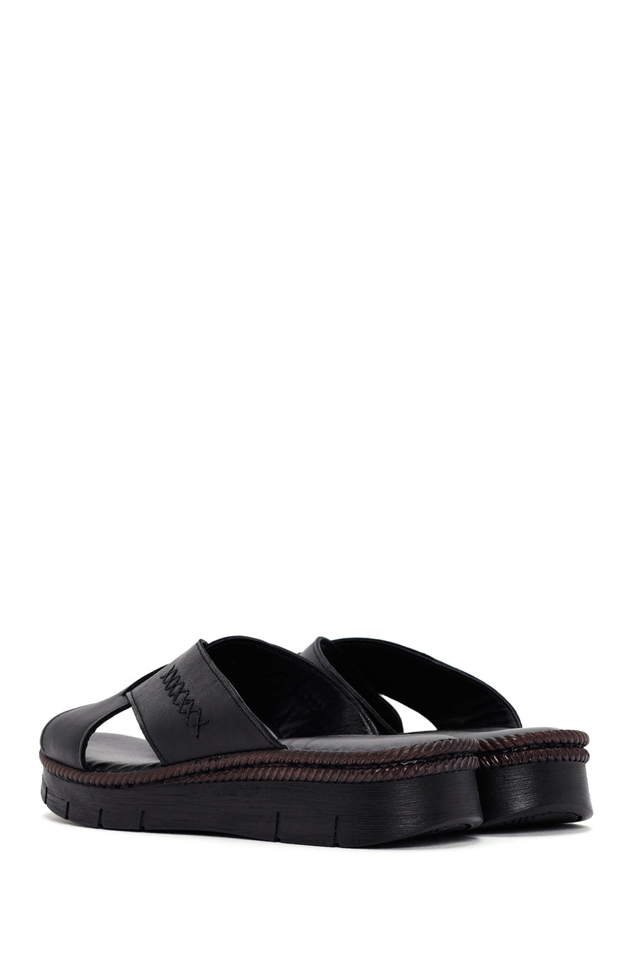 Women's Black Thick Soled Leather Comfort Slippers