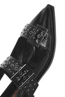 Women's Black Open Back Buckled Patent Leather Ballerinas | Derimod