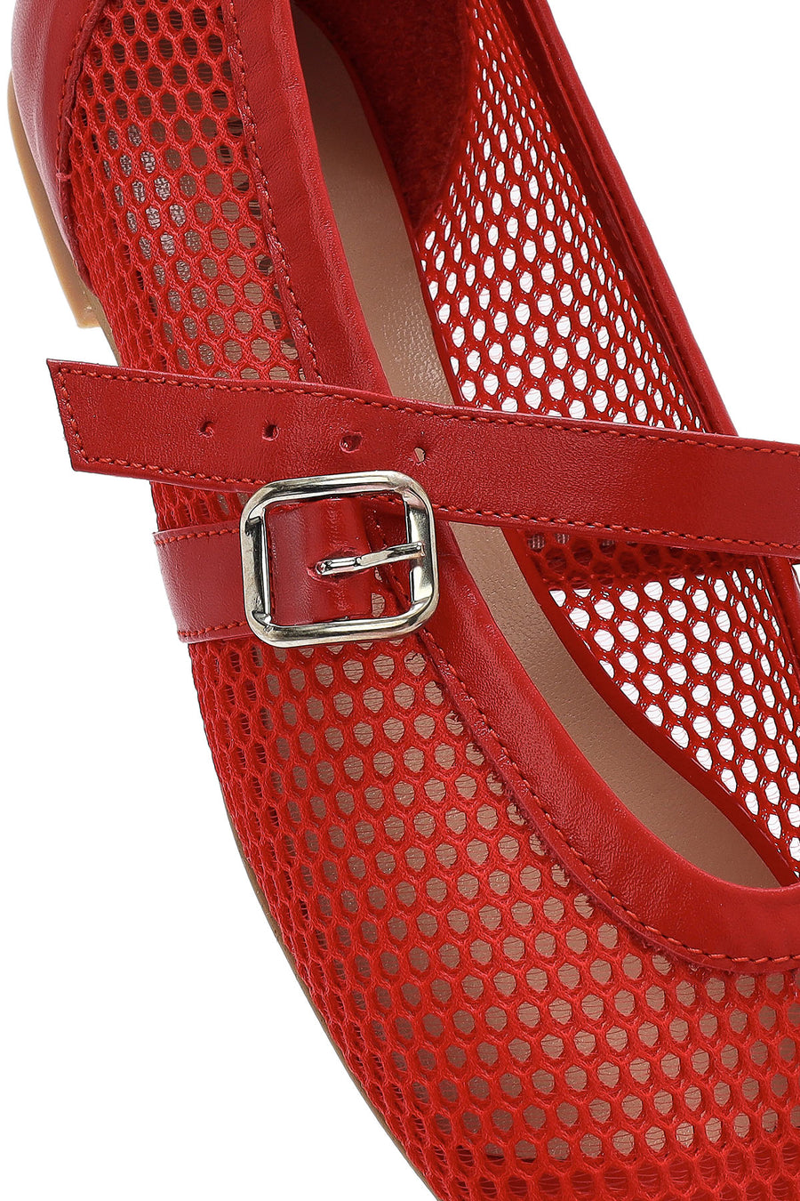 Women's Red Mesh Strappy Ballerinas