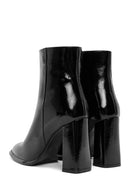 Woman Black Zippered High Thick Heel Patent Leather Leather Boat | Derimod