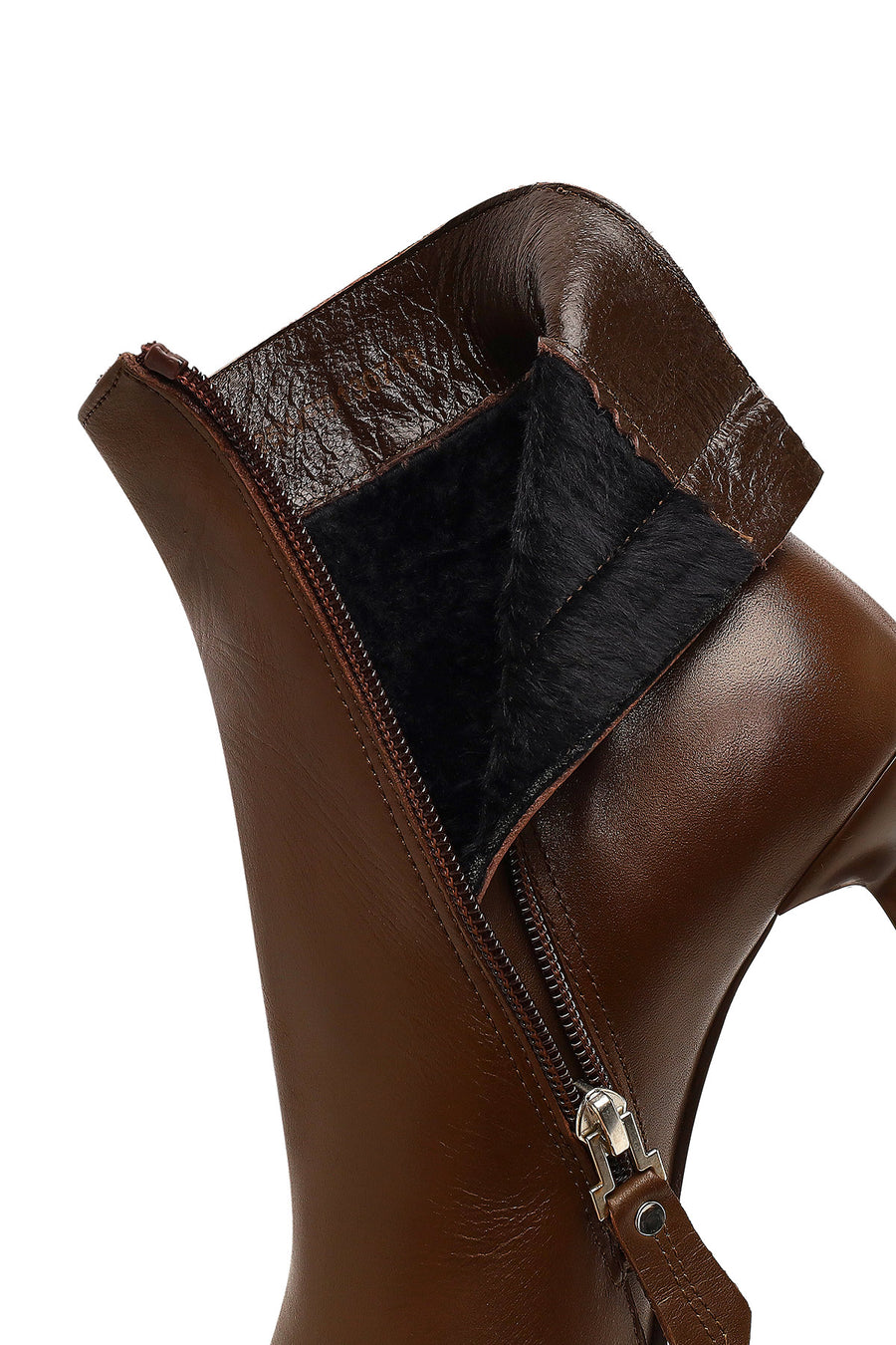 Woman Brown Zip Closure Thin High-Heel Leather Boots