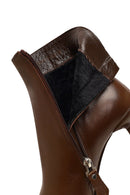 Woman Brown Zip Closure Thin High-Heel Leather Boots | Derimod