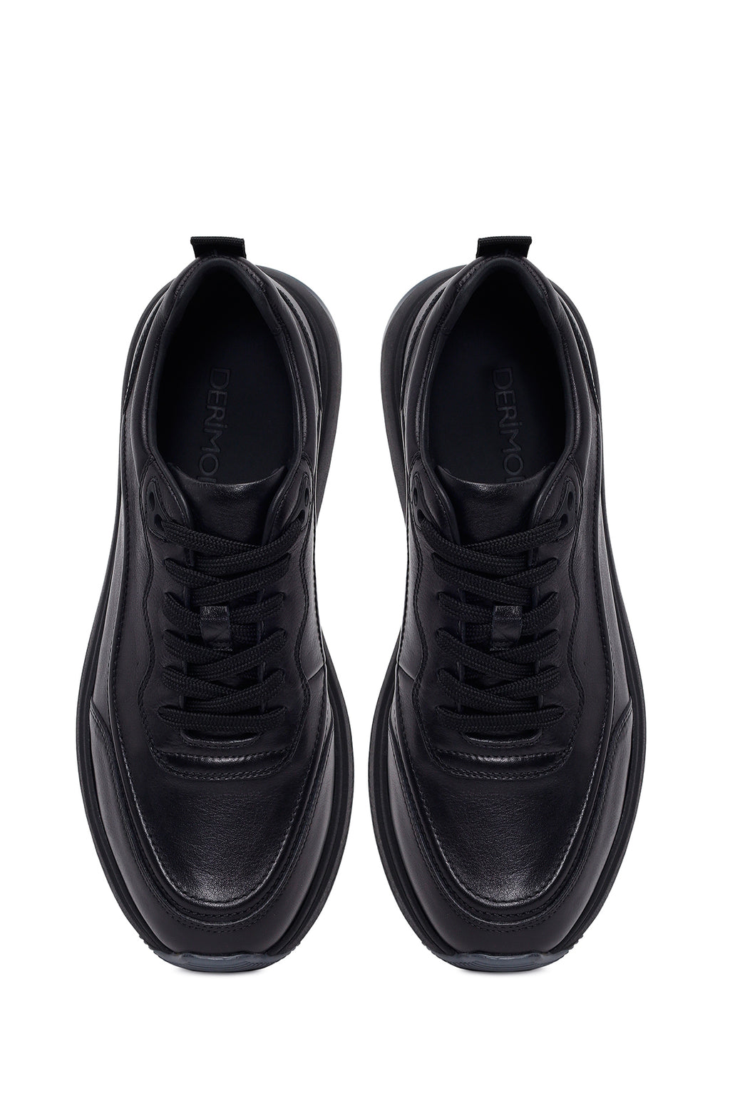 Erkek Siyah Bağcıklı Kalın Tabanlı Deri Casual Sneaker