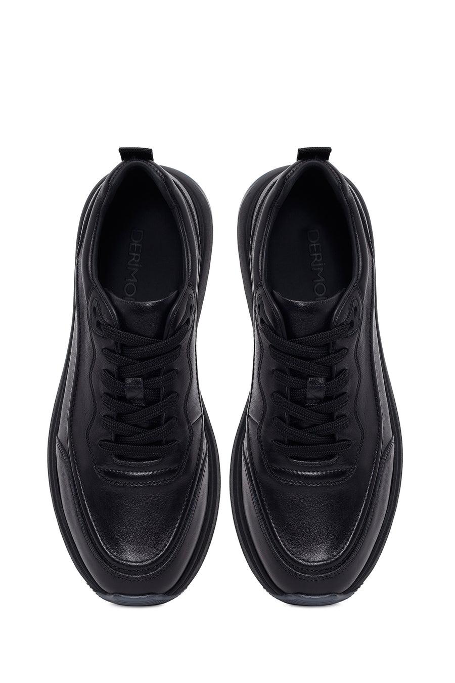 Erkek Siyah Bağcıklı Kalın Tabanlı Deri Casual Sneaker