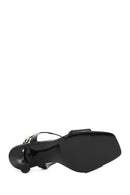 Women's Black Ankle Buckle High Heeled Patent Leather Sandals | Derimod