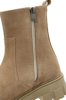 Women's Beige Zippered Thick Soled Suede Leather Boots | Derimod