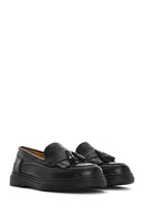 Women's Black Tassel Leather Loafer | Derimod