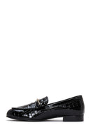 Women's Black Leather Buckle Crocodile Patterned Loafer | Derimod