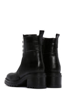 Women's Black Leather Zippered Heeled Boots | Derimod