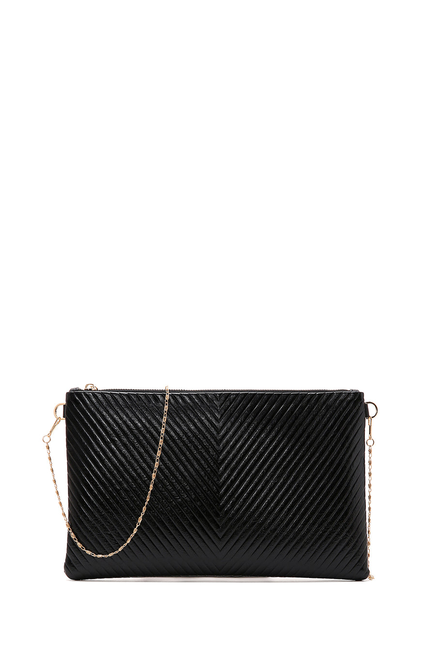 Women's Black Long Chain Strap Metallic Clutch Bag