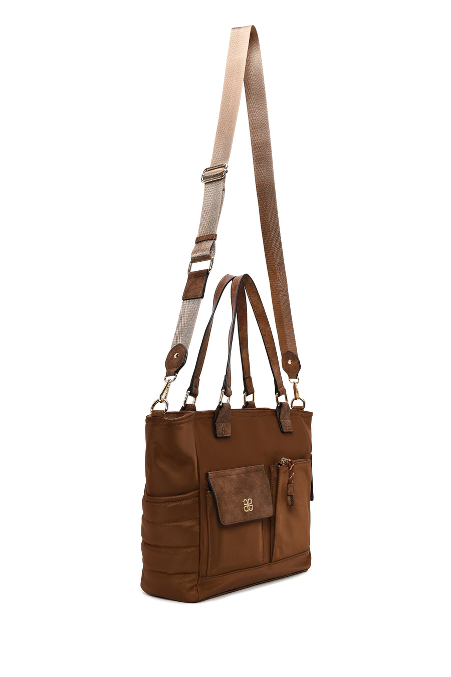 Woman Brown Long-Strap Fabric Shoulder Bag