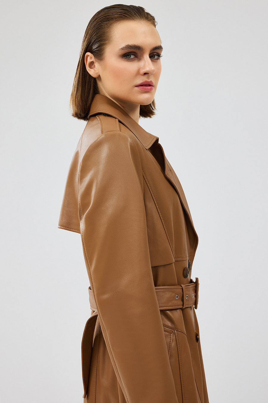 Natalia Women's Brown Leather Trench Coat