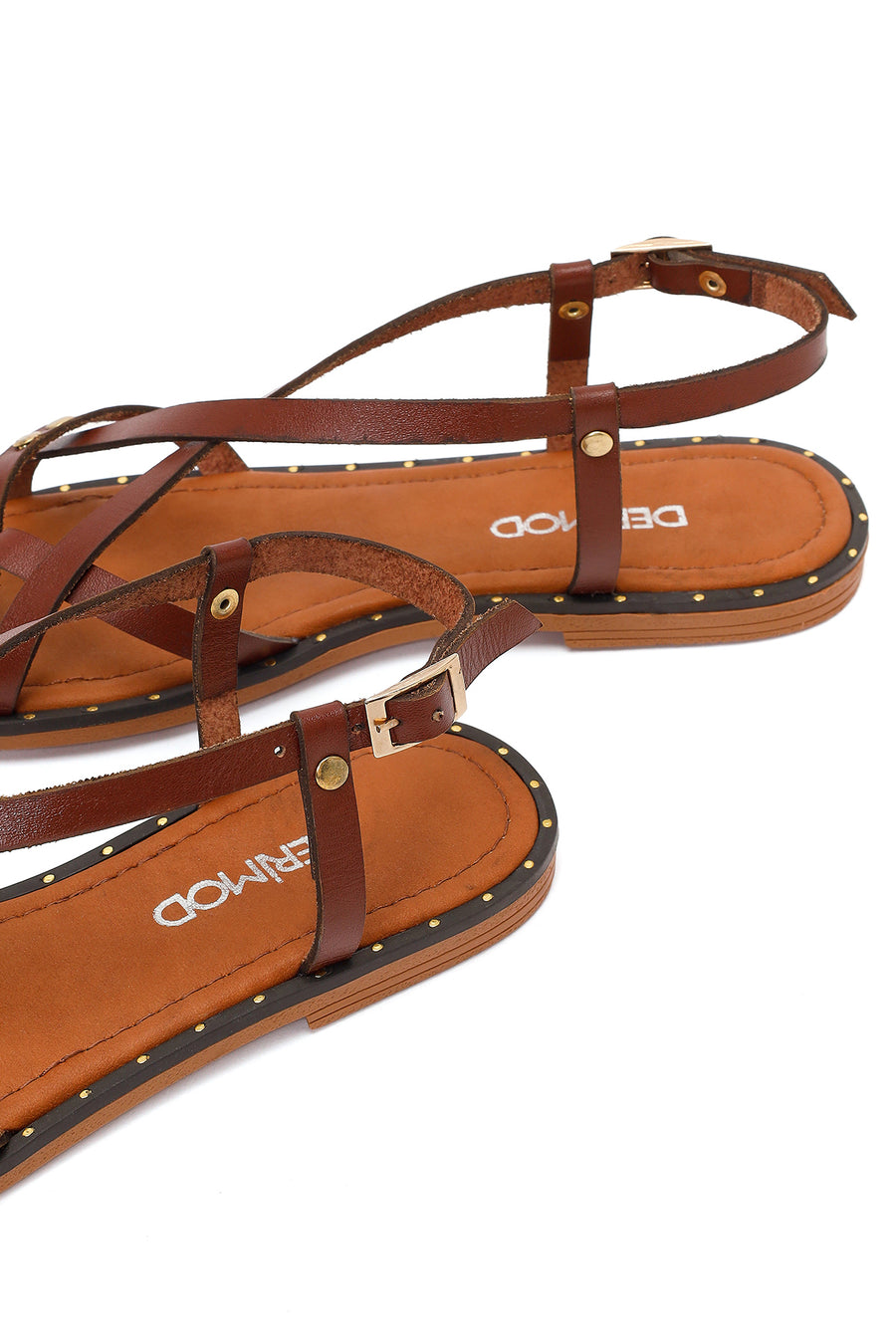 Women's Brown Buckle Thong Leather Bodrum Sandals