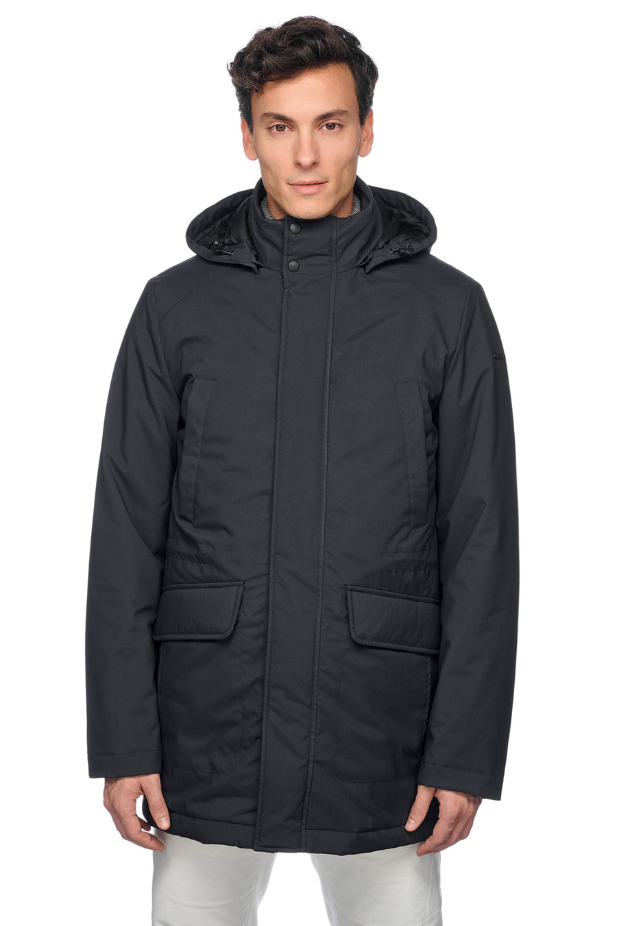 Geox Men's Navy Blue Andalo Long Leather Coat