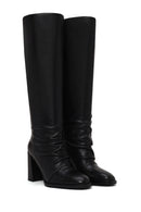 Woman Black Thick-Heeled Leather Boots | Derimod
