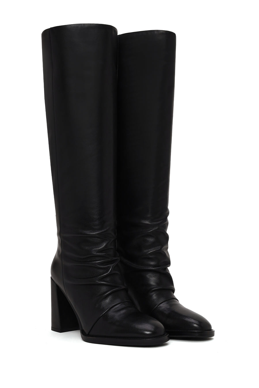 Woman Black Thick-Heeled Leather Boots