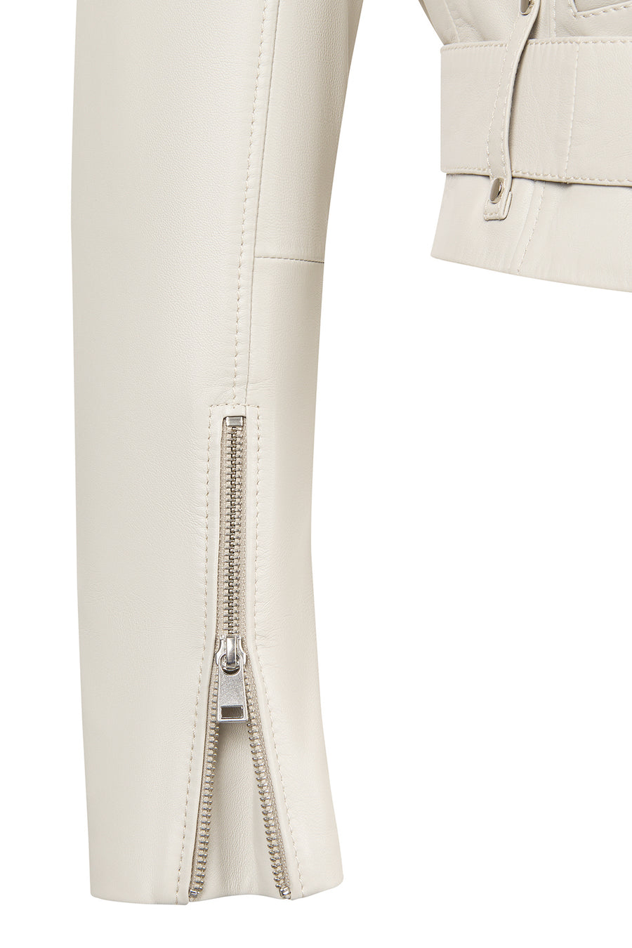 Avanti Woman Beige Off-Shoulder Short Biker Leather Jacket